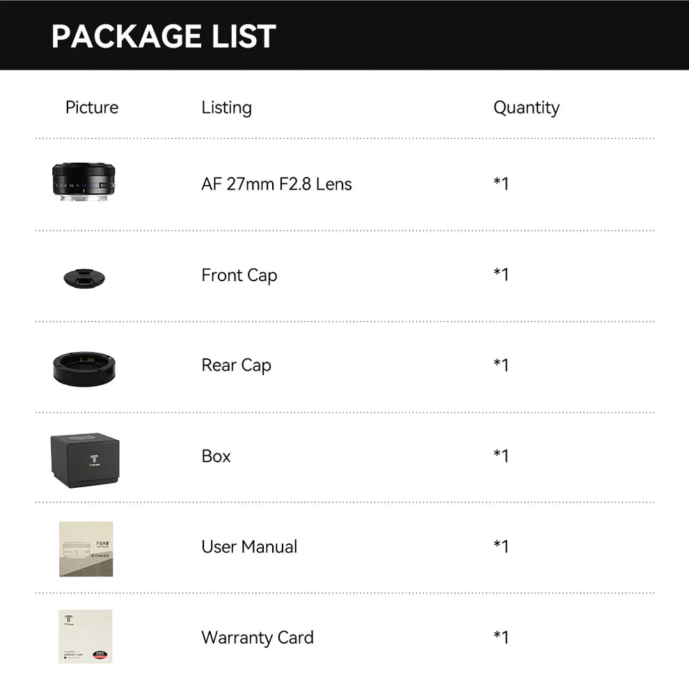 TTArtisan 27mm F2.8 Black Z-Mount AF APS-C Lens