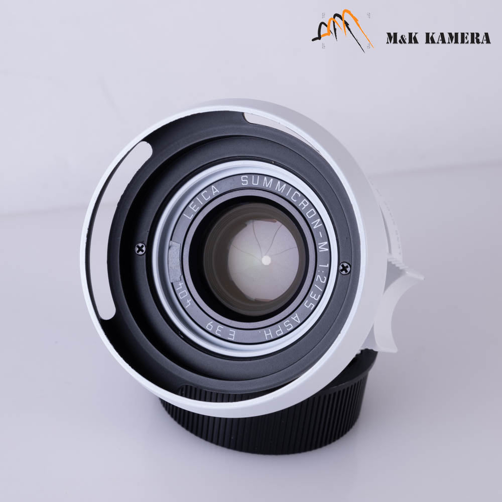 Leica Summicron-M 35mm/F2.0 ASPH Silver + 12504 brass hood White repaint 11882 #69854