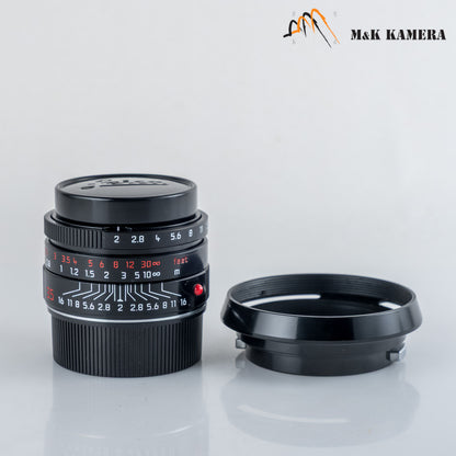 Leica Summicron-M 35mm/F2.0 ASPH Silver + 12504 brass hood Black repaint 11882 #69854