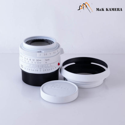 Leica Summicron-M 35mm/F2.0 ASPH Silver + 12504 brass hood White repaint 11882 #69854
