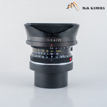 Leica Super-Angulon M 21mm/F3.4 Ser.VII Black with 12501 hood #23935