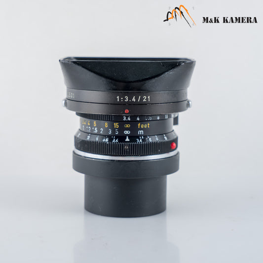 Leica Super-Angulon M 21mm/F3.4 Ser.VII Black with 12501 hood #23935