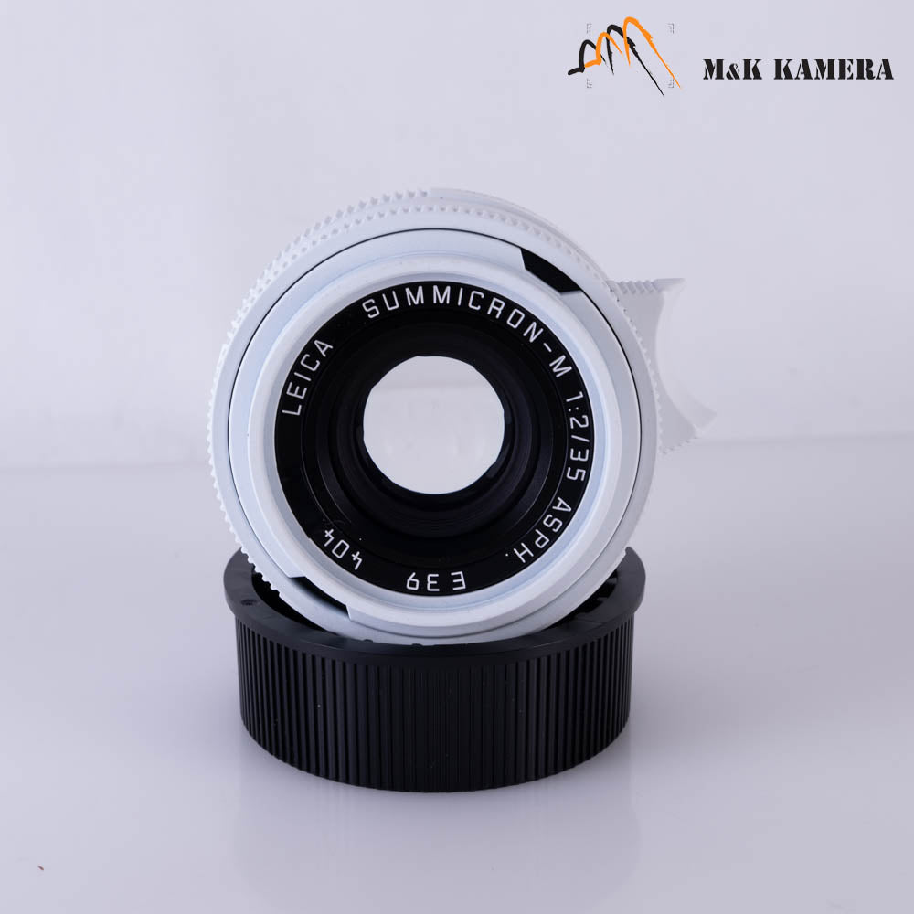 Leica Summicron-M 35mm/F2.0 ASPH Silver + 12504 brass hood White repaint 11882 #69854