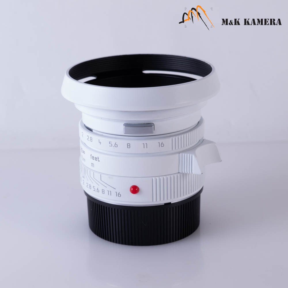 Leica Summicron-M 35mm/F2.0 ASPH Silver + 12504 brass hood White repaint 11882 #69854