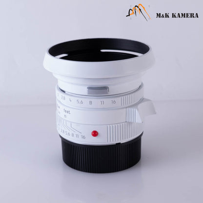 Leica Summicron-M 35mm/F2.0 ASPH Silver + 12504 brass hood White repaint 11882 #69854
