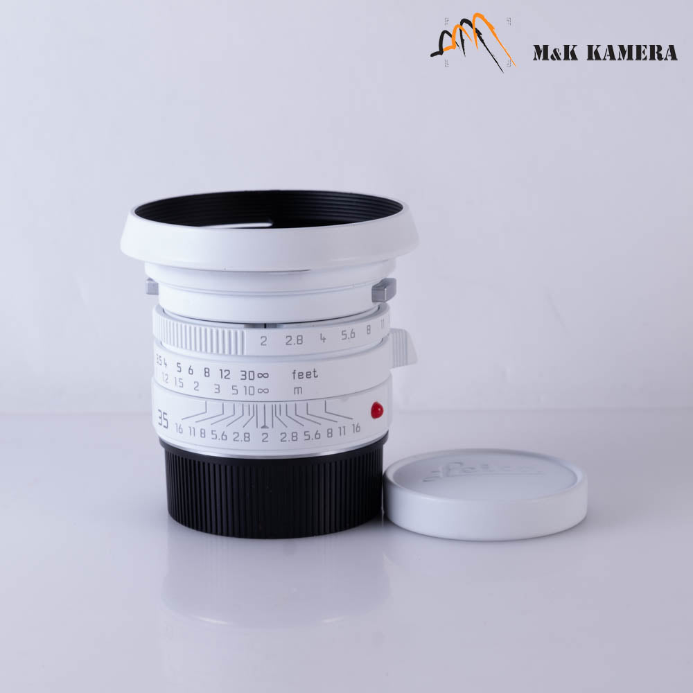 Leica Summicron-M 35mm/F2.0 ASPH Silver + 12504 brass hood White repaint 11882 #69854