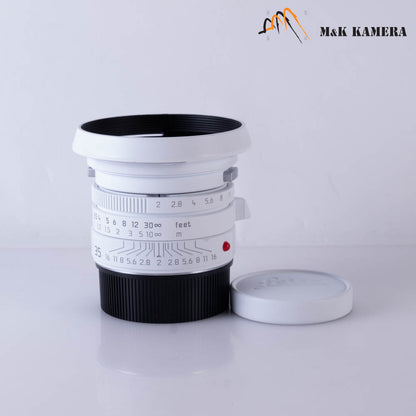Leica Summicron-M 35mm/F2.0 ASPH Silver + 12504 brass hood White repaint 11882 #69854