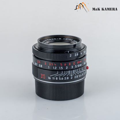 Leica Summicron-M 35mm/F2.0 ASPH Silver + 12504 brass hood Black repaint 11882 #69854