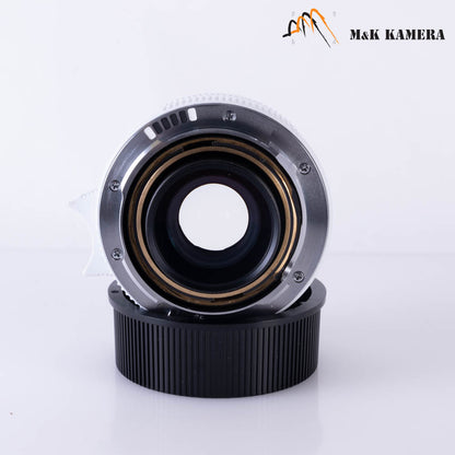 Leica Summicron-M 35mm/F2.0 ASPH Silver + 12504 brass hood White repaint 11882 #69854