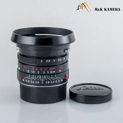 Leica Summicron-M 35mm/F2.0 ASPH Silver + 12504 brass hood Black repaint 11882 #69854