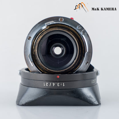 Leica Super-Angulon M 21mm/F3.4 Ser.VII Black with 12501 hood #23935